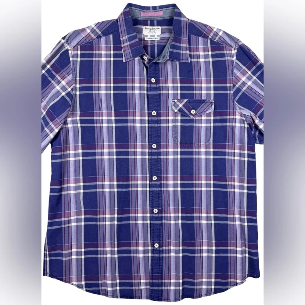 Tommy Bahama Island Modern Fit Casual Long sleeve Button Down Purple Plaid large
